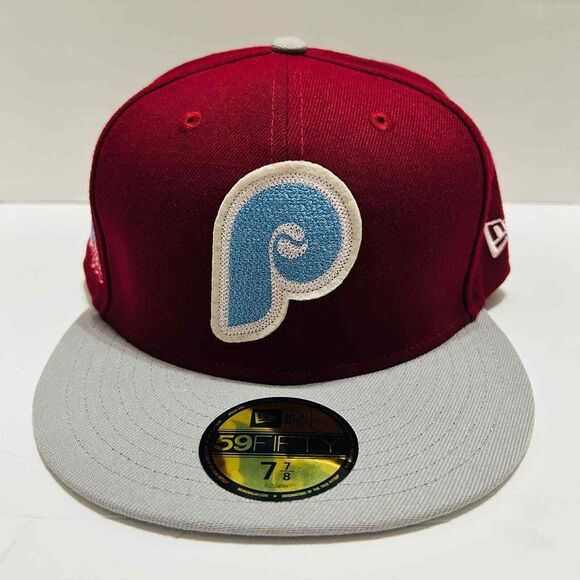 New Era Other - Philadelphia Phillies New Era Fitted Hat Cap 59FIFTY Sz 7 7/8 Burgundy Letterman